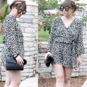 Target WhoWhatWear Black Floral Faux Wrap Ruffle Romper XXL